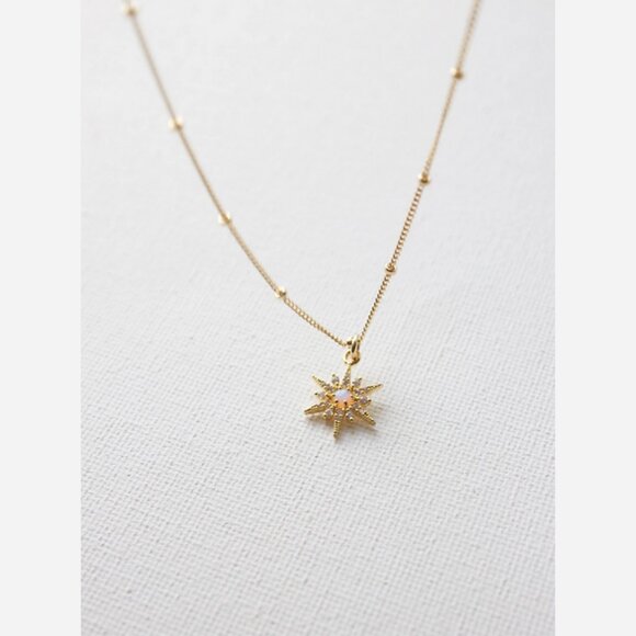 Opalite Starburst Necklace – Gold Filled Chain with CZ Detail - Picture 2 of 6